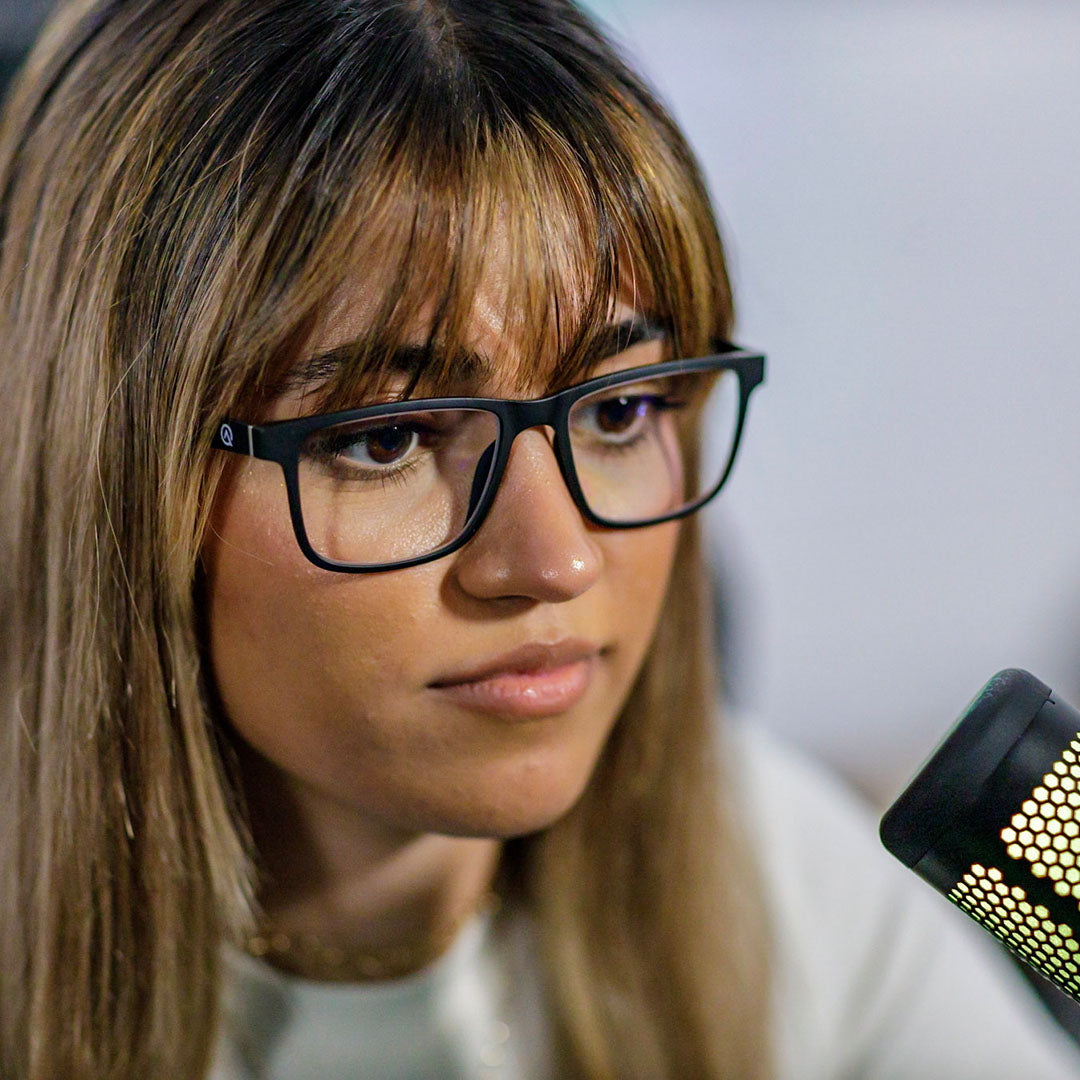Woman Wearing Black Gaming Glasses
