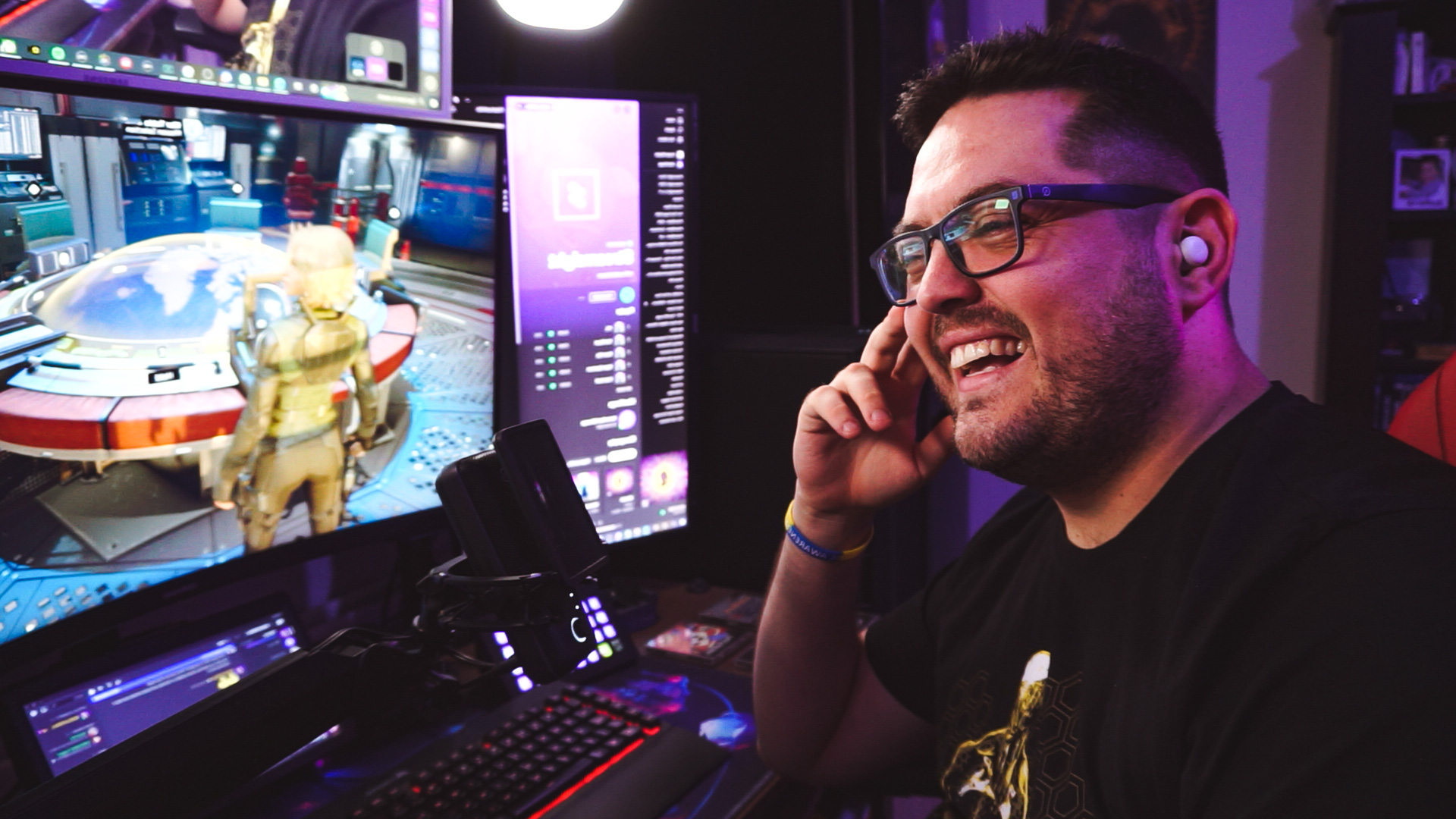 Man Wearing Black Blue Light Blocking Gaming Glasses