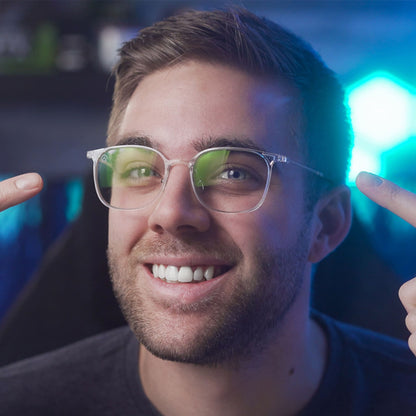 Man Wearing Gaming Glasses For Performance 